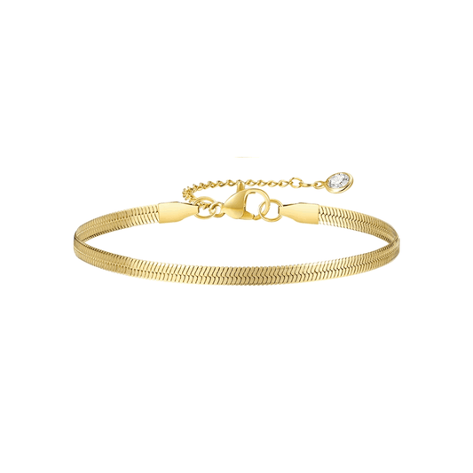 Gold-tone snake chain adjustable bracelet with clasp and small round charm