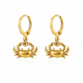 Gold crab huggie dangle earrings with small hoop and dangling crab charm