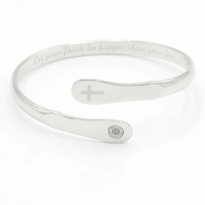 Silver cross faith bracelet with small cross charm and engraved oval tag