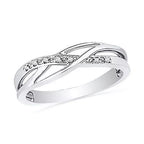 Braided crystal ring with intertwined silver-tone bands