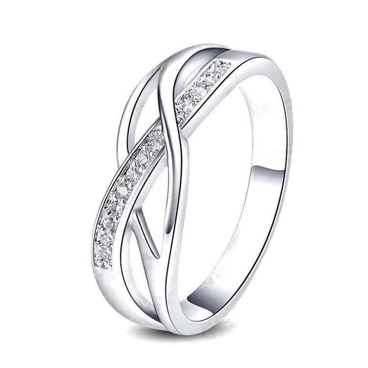 Crystal braided ring with silver-tone band and pavé stones