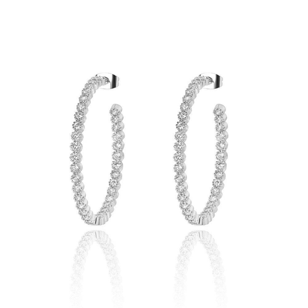 Crystal hoop earrings with silver-tone setting