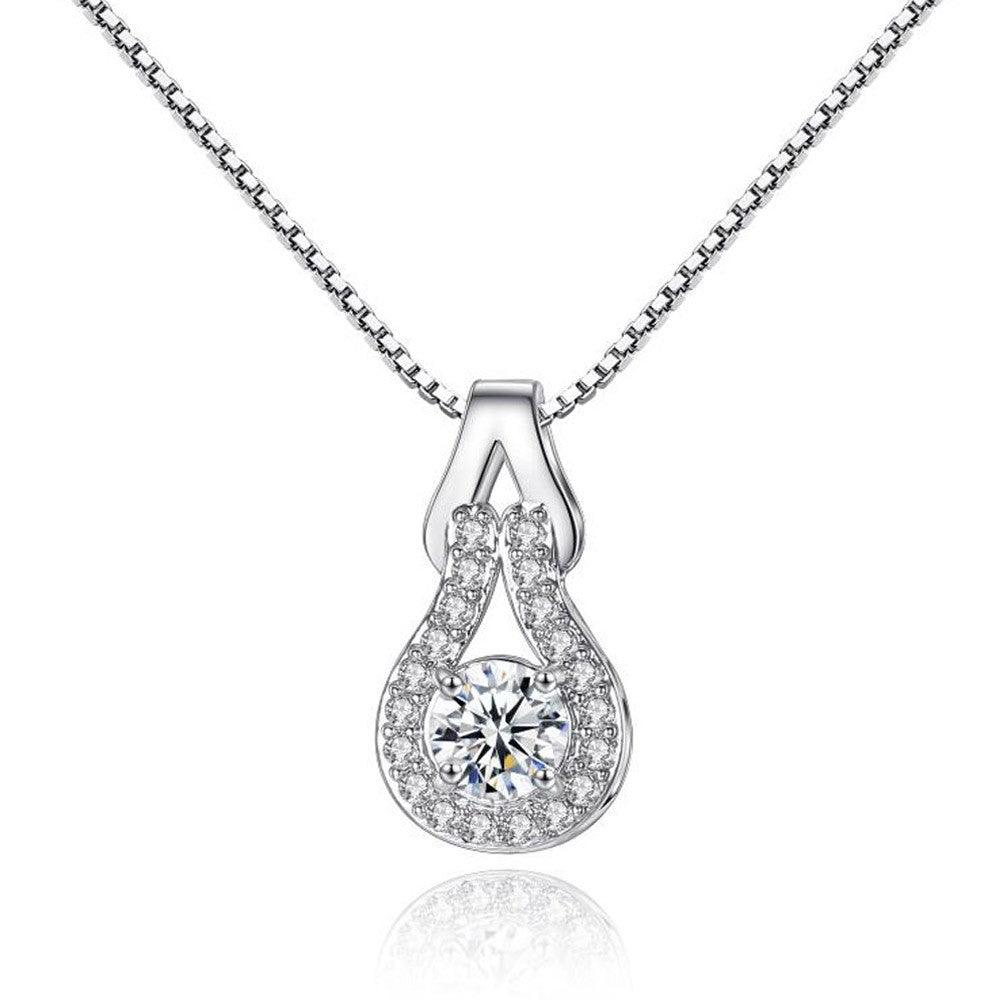Silver-tone crystal pendant necklace with teardrop infinity setting and clear stones