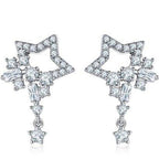 Star-shaped crystal dangle earrings with clustered dangling stones