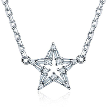 Crystal star pendant necklace with clear rhinestone star on silver-tone chain