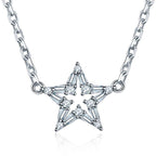 Crystal star pendant necklace with clear rhinestone star on silver-tone chain