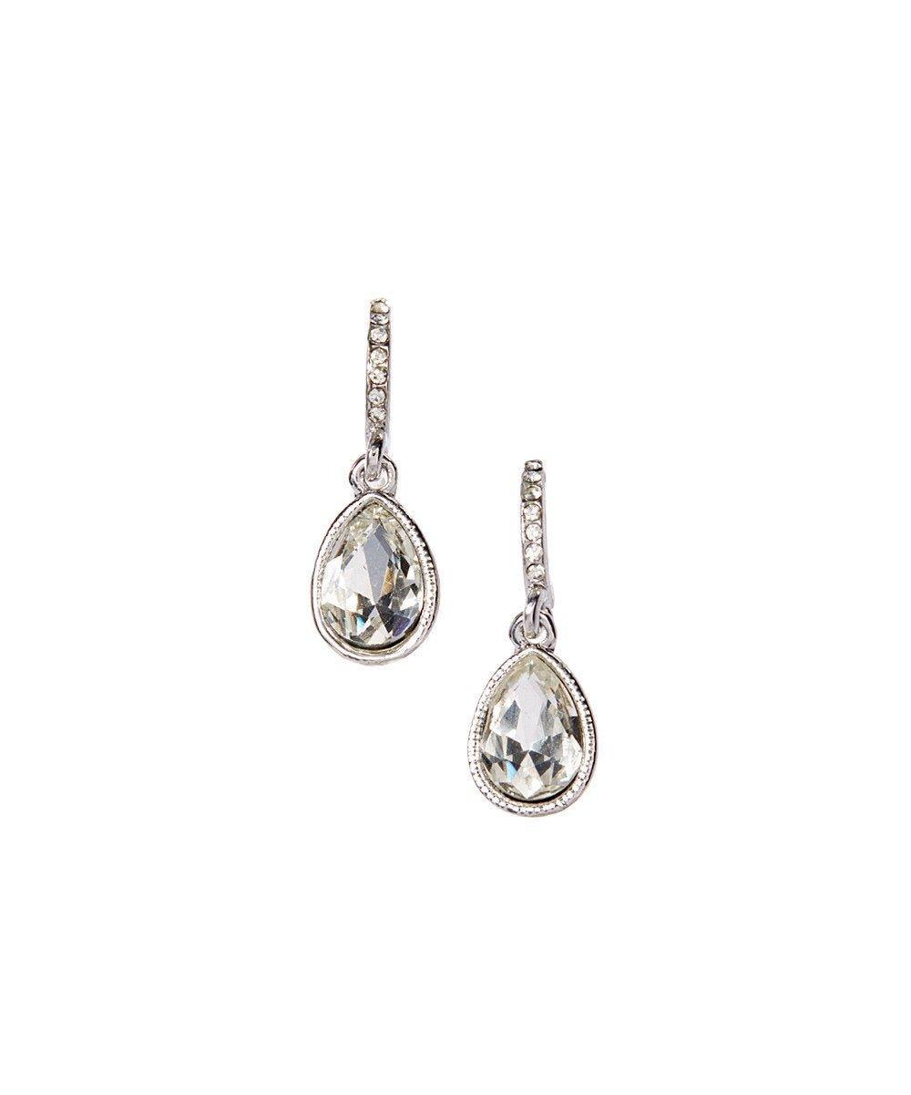 Crystal teardrop earrings with rhinestone-set drop hoops