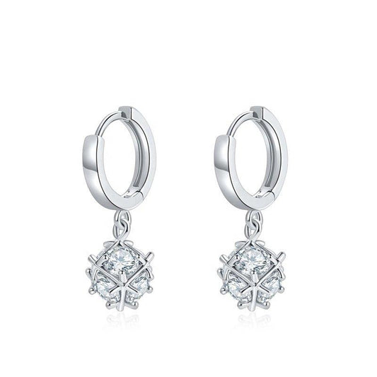 Silver hoop dangle earrings with cubic zirconia snowflake charm