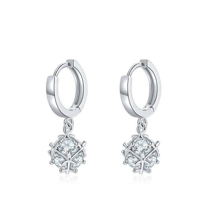 Silver hoop dangle earrings with cubic zirconia snowflake charm