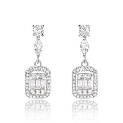 Cubic zirconia drop earrings with marquise link and rectangular pavé pendants