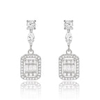 Cubic zirconia drop earrings with marquise link and rectangular pavé pendants