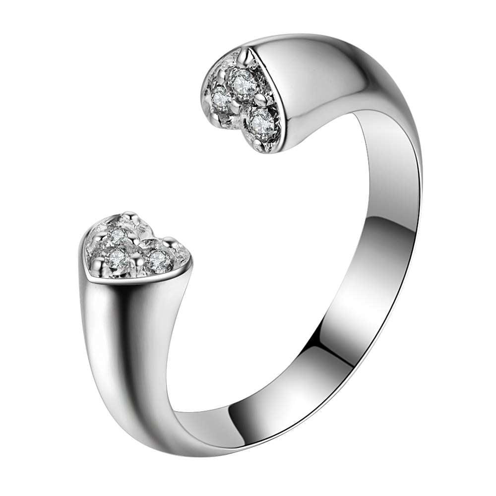 Silver-tone heart-shaped cubic zirconia ring, prong-set stone cluster in bezel