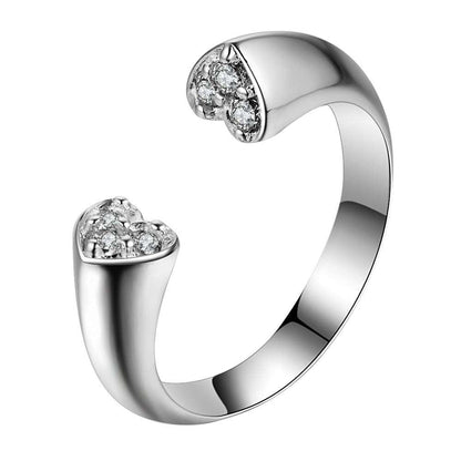 Silver-tone heart-shaped cubic zirconia ring, prong-set stone cluster in bezel