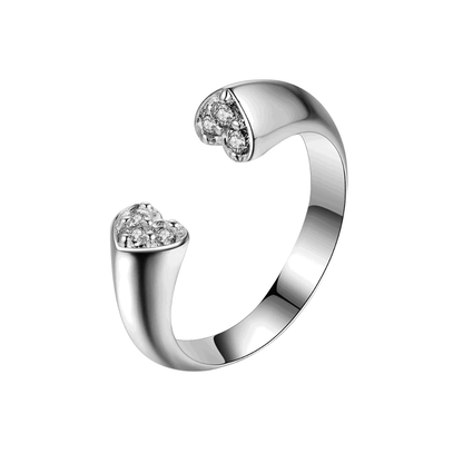 Silver-tone heart-shaped cubic zirconia ring with prong-set stones, high-shine band