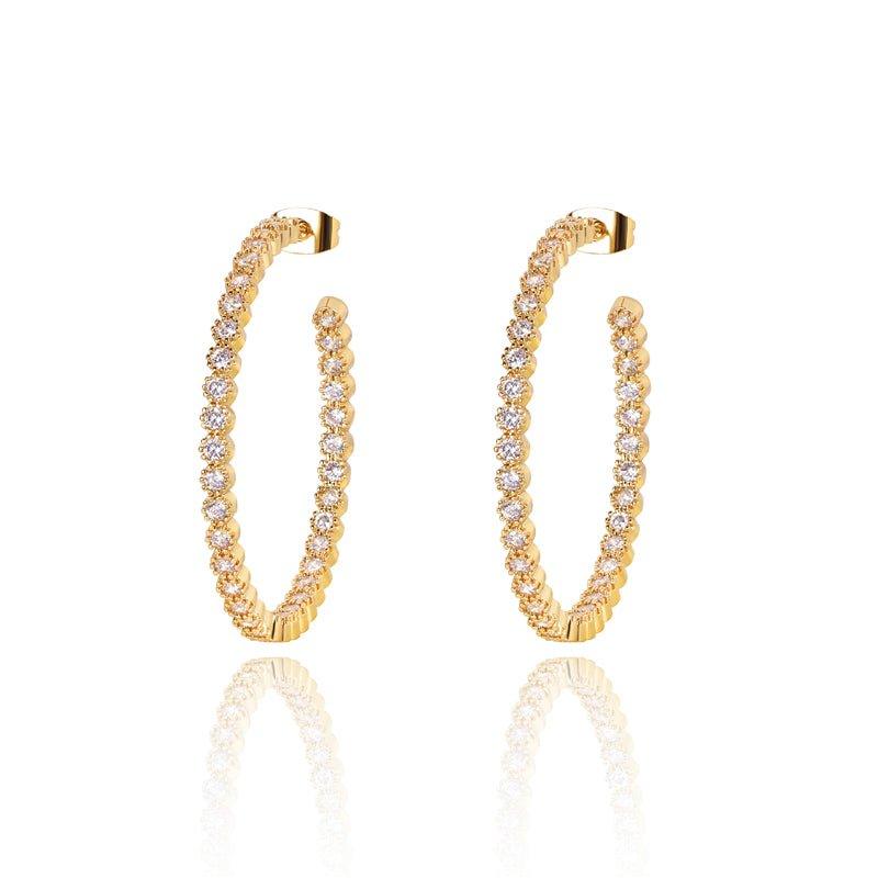 Cubic zirconia hoop earrings, gold-tone pair with pavé stones