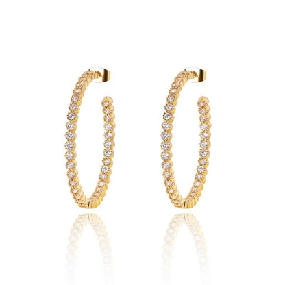 Cubic zirconia hoop earrings, gold-tone pair with pavé stones