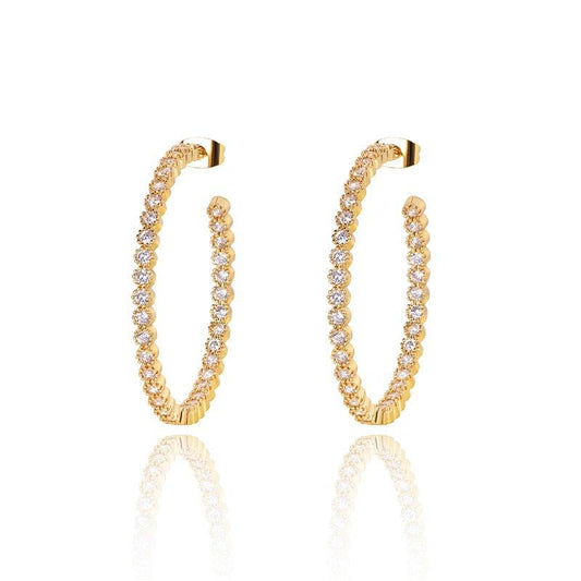 Cubic zirconia hoop earrings, gold-tone pair with pavé stones