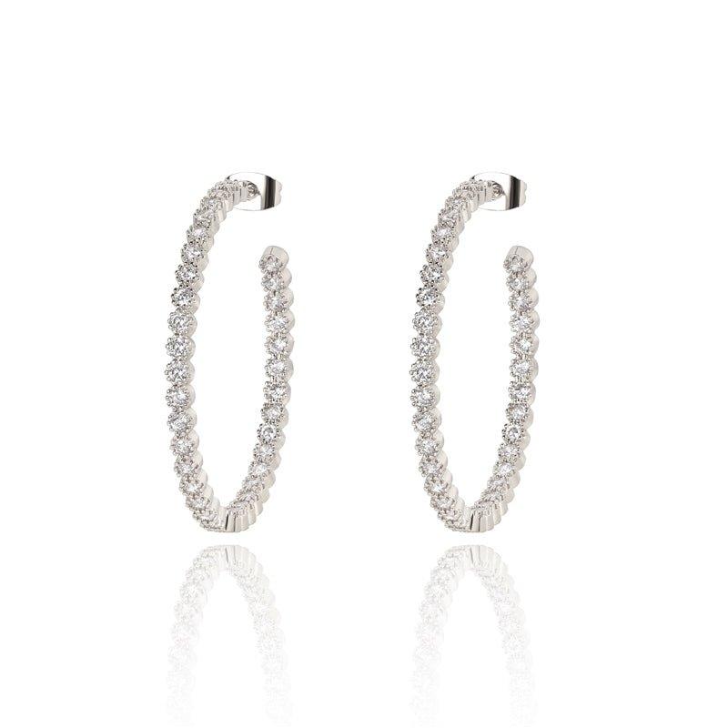 Silver cubic zirconia hoop earrings with pavé stones