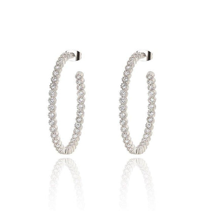 Silver cubic zirconia hoop earrings with pavé stones