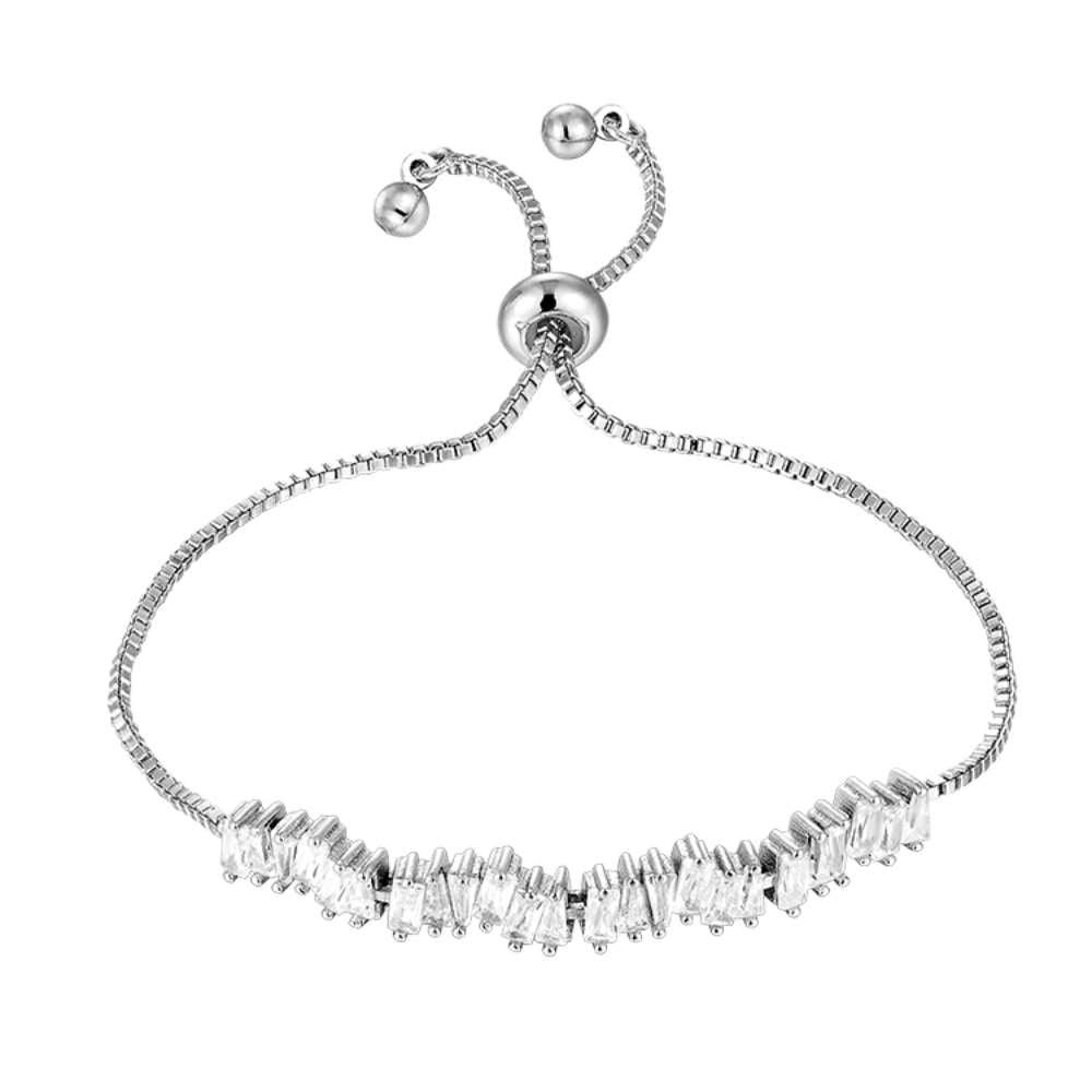 Silver tennis bracelet with cubic zirconia teardrop stones and spring clasp
