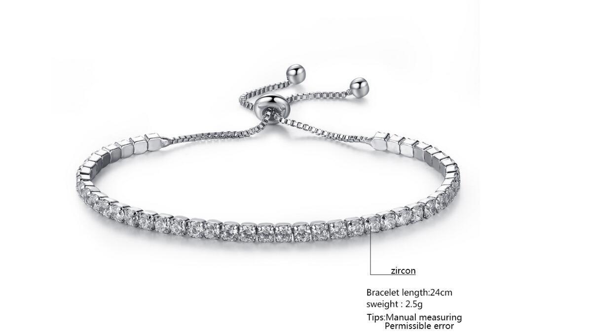 Cubic zirconia tennis bracelet with adjustable chain clasp