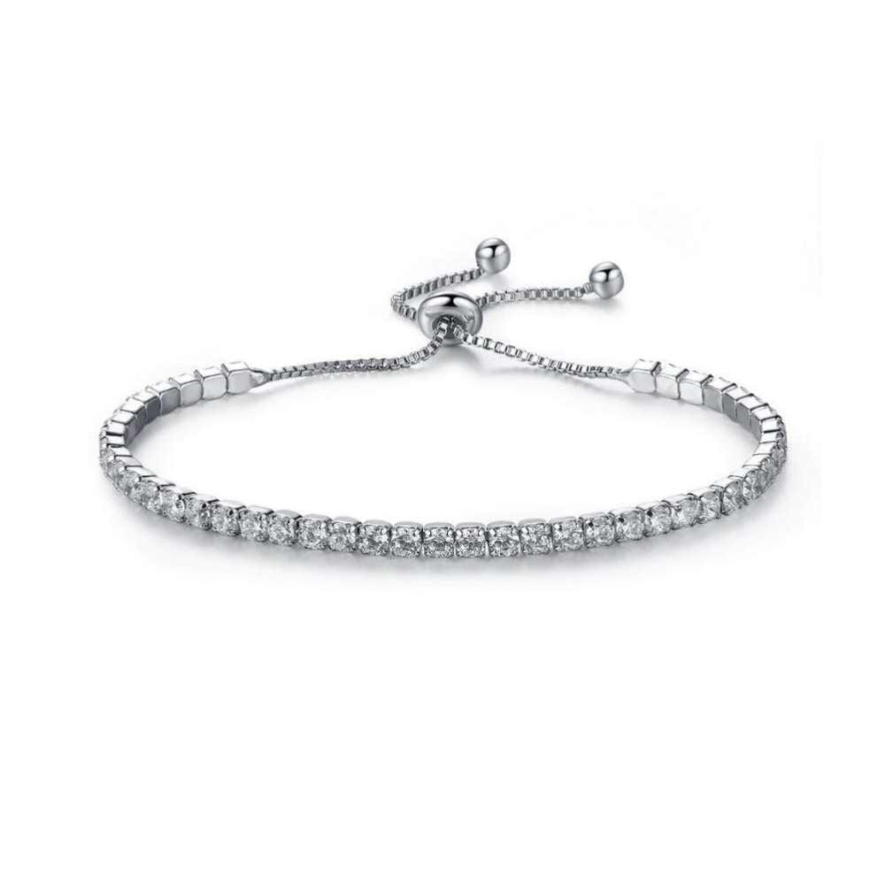 Cubic zirconia tennis bracelet with adjustable slider clasp