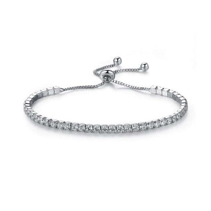 Cubic zirconia tennis bracelet with adjustable slider clasp