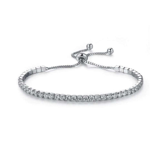 Cubic zirconia tennis bracelet with adjustable slider clasp