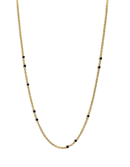 Gold-tone beaded link necklace with black onyx-style beads, full front view.
