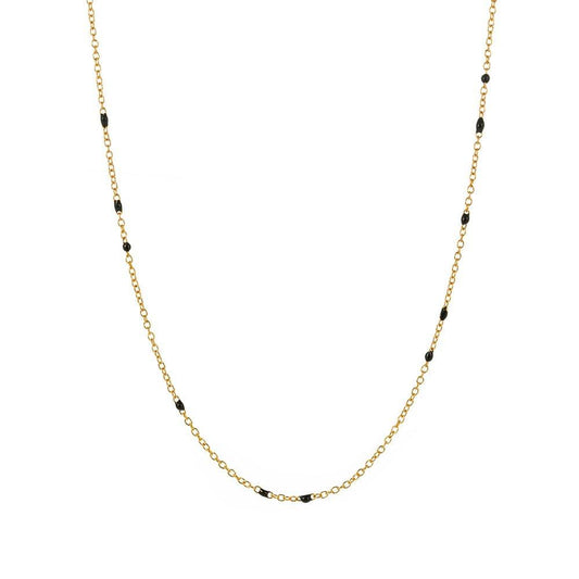 Gold link necklace with small black bead accents along the chain