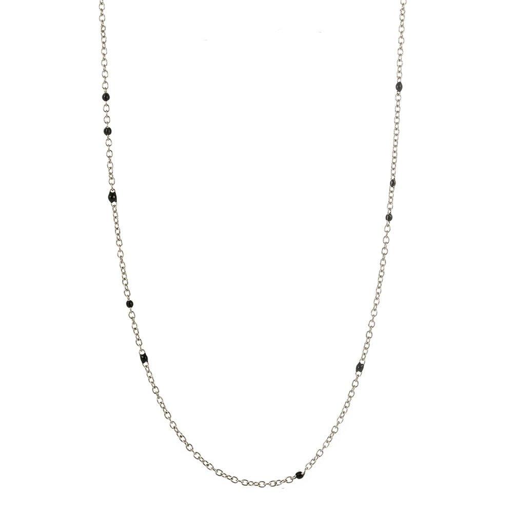 Silver link necklace with small black bead accents along the chain
