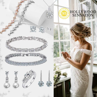 Silver tennis bracelet with prong-set cubic zirconia stones and box clasp