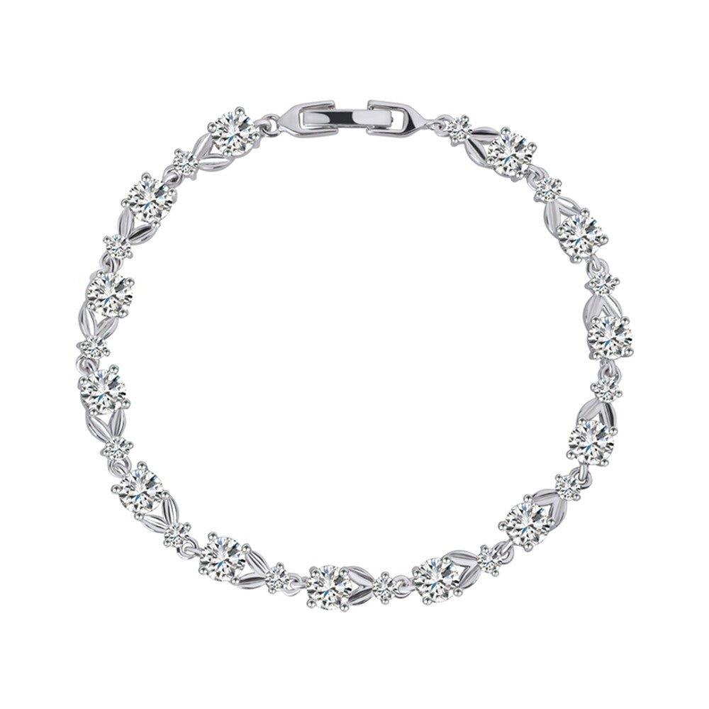 Silver tennis bracelet with round cubic zirconia stones and hinged clasp