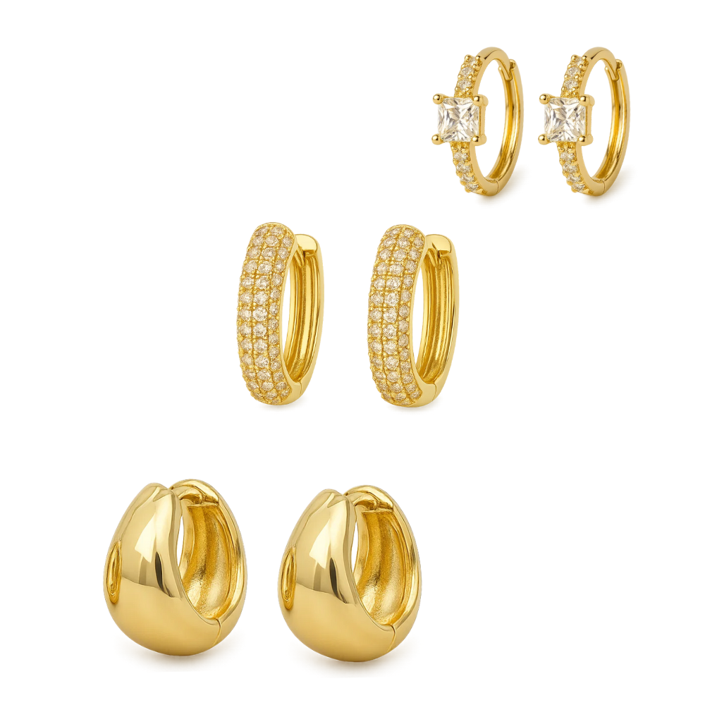 Gold-tone huggie hoop earrings with crystal cross detail