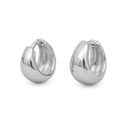 Silver-tone solid huggie hoop earrings, smooth rounded profile