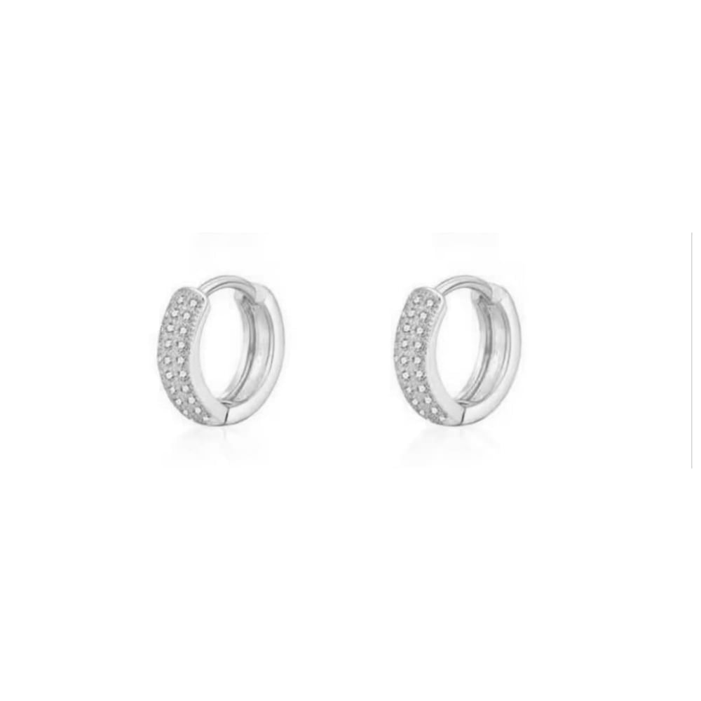 Silver huggie hoop earrings with pavé stone accents