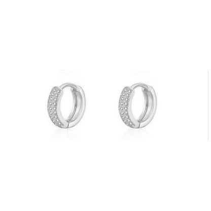 Silver huggie hoop earrings with pavé stone accents