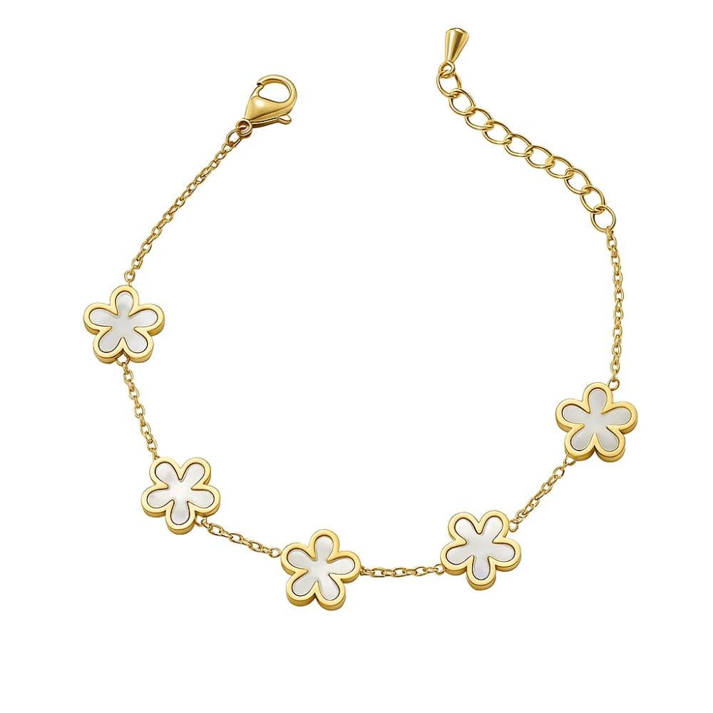 Gold-tone clover charm bracelet with lobster clasp and adjustable chain