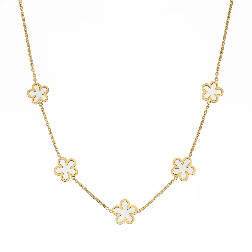 Gold-tone flower chain necklace with three matching four-petal charms