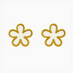 Gold-tone four-petal flower stud earrings, symmetrical pair