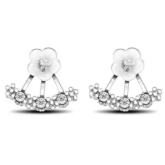Daisy Jacket Earrings with Porcelain Flower and Cubic Zirconia Silver Daisy Stud Earrings