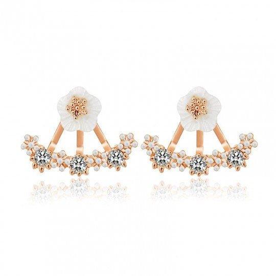 Daisy Jacket Earrings with Porcelain Flower and Cubic Zirconia Rose Gold Daisy Stud Earrings