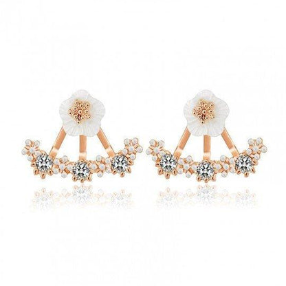 Daisy Jacket Earrings with Porcelain Flower and Cubic Zirconia Rose Gold Daisy Stud Earrings