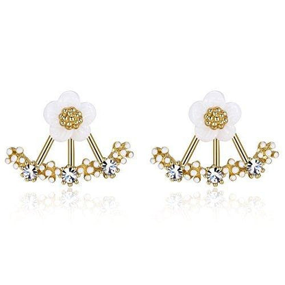 Daisy Jacket Earrings with Porcelain Flower and Cubic Zirconia Gold Daisy Stud Earrings