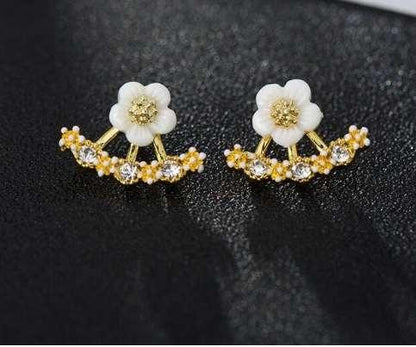 Daisy Jacket Earrings with Porcelain Flower and Cubic Zirconia