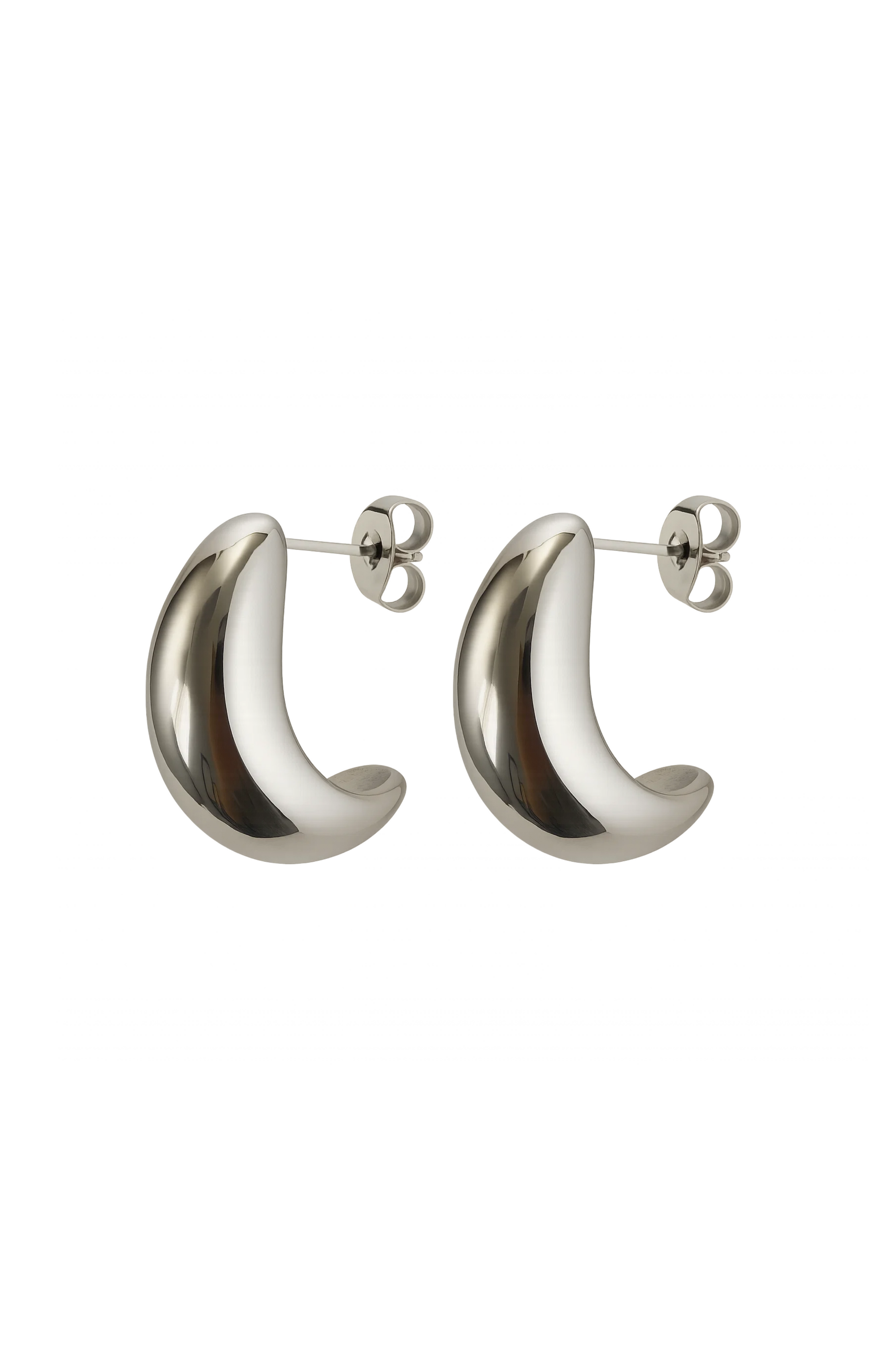 Silver dome huggie teardrop hoop earrings with clasp posts