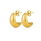 Gold dome huggie teardrop hoop earrings, front view