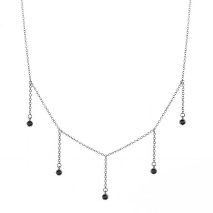 Drop Necklace with Five Cubic Zirconia Stone Dainty Silver Chain Black CZ Dangle Necklace