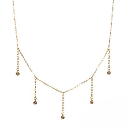 Gold drop necklace with five clear cubic zirconia dangle stones