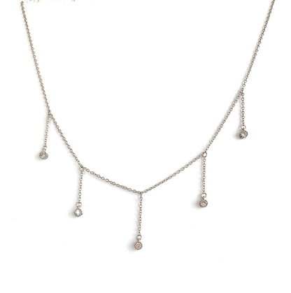 Dainty silver drop necklace with five clear cubic zirconia dangle stones